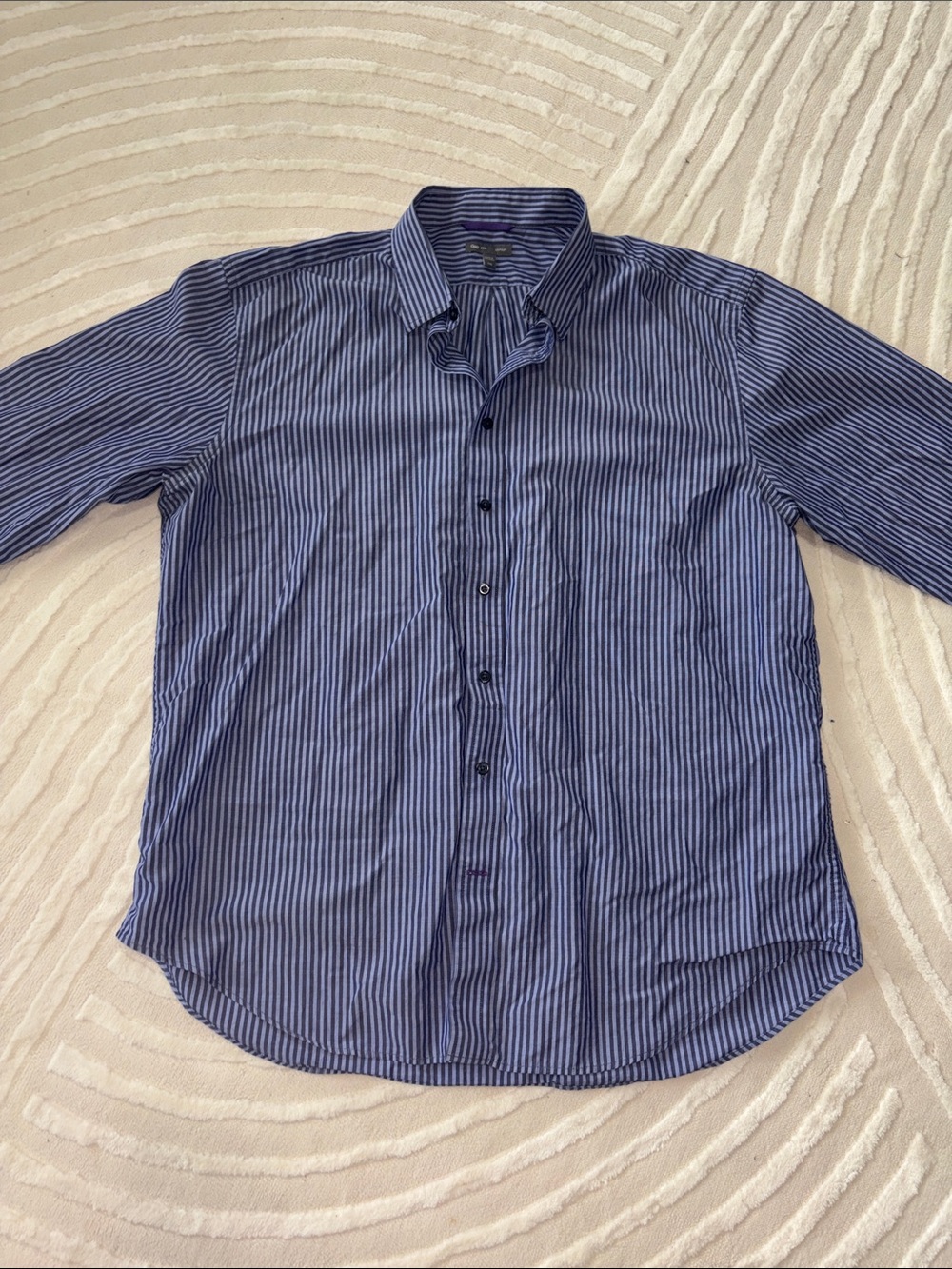 GAP Men's Navy and White Vertical Stripe Dress Shirt